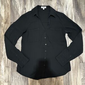 Express The Portofino Shirt Women's Long Sleeve Button up Slim Fit Black Sz XS